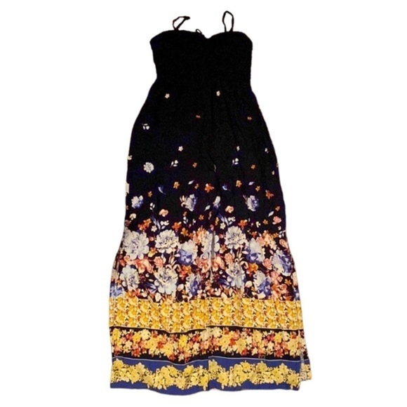 Maurices Plus Size Navy Floral Strapless Smocked Jumpsuit - Picture 2 of 3